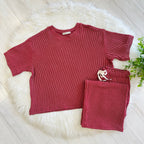 Women’s Burgundy Ribbed Top and Drawstring Pant Set