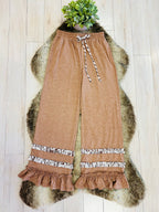 Women’s Evermmee Brown Stripe Set with Ruffle Trim Detail- Oversized