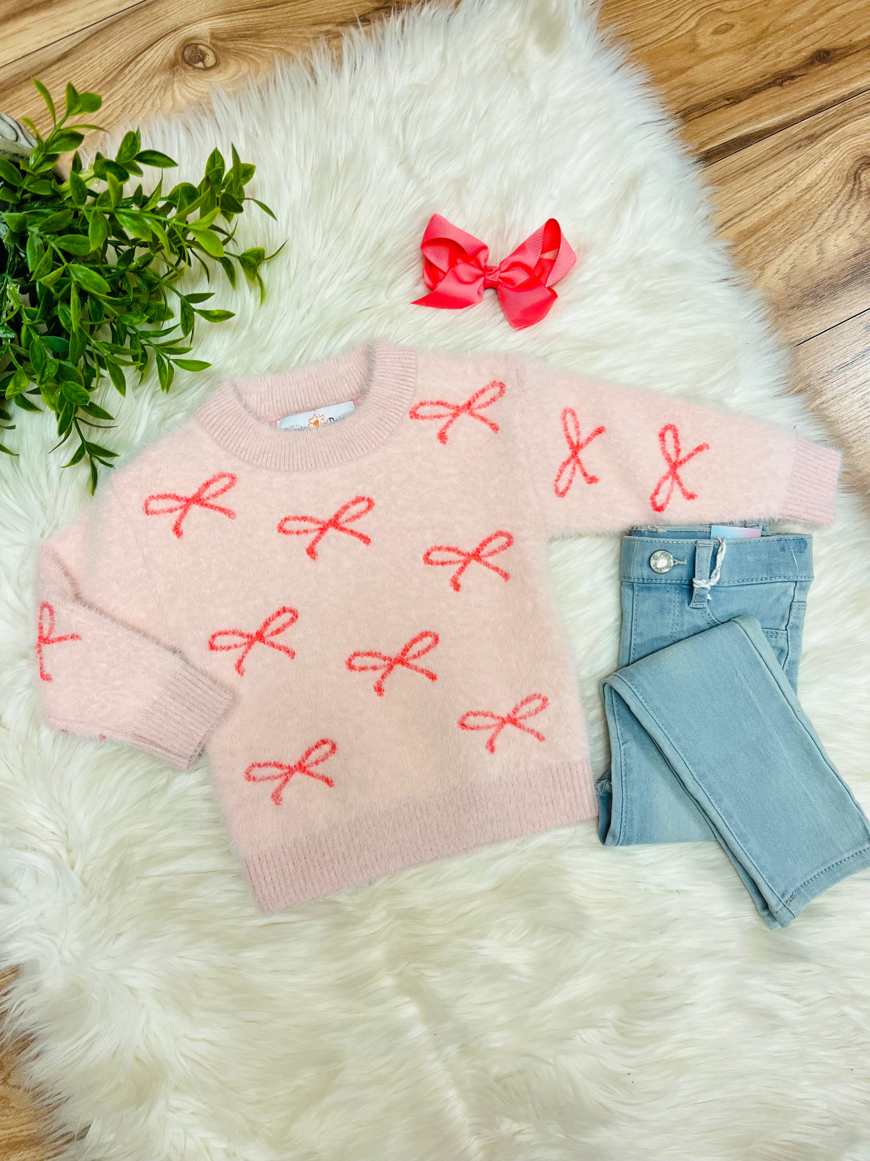 Girl’s Pink Sweater Top with Bows