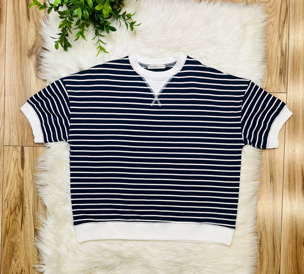 Women’s Zenana Navy Striped Top