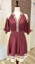 Women’s Umgee Deep Rose Textured Split Neck Dress