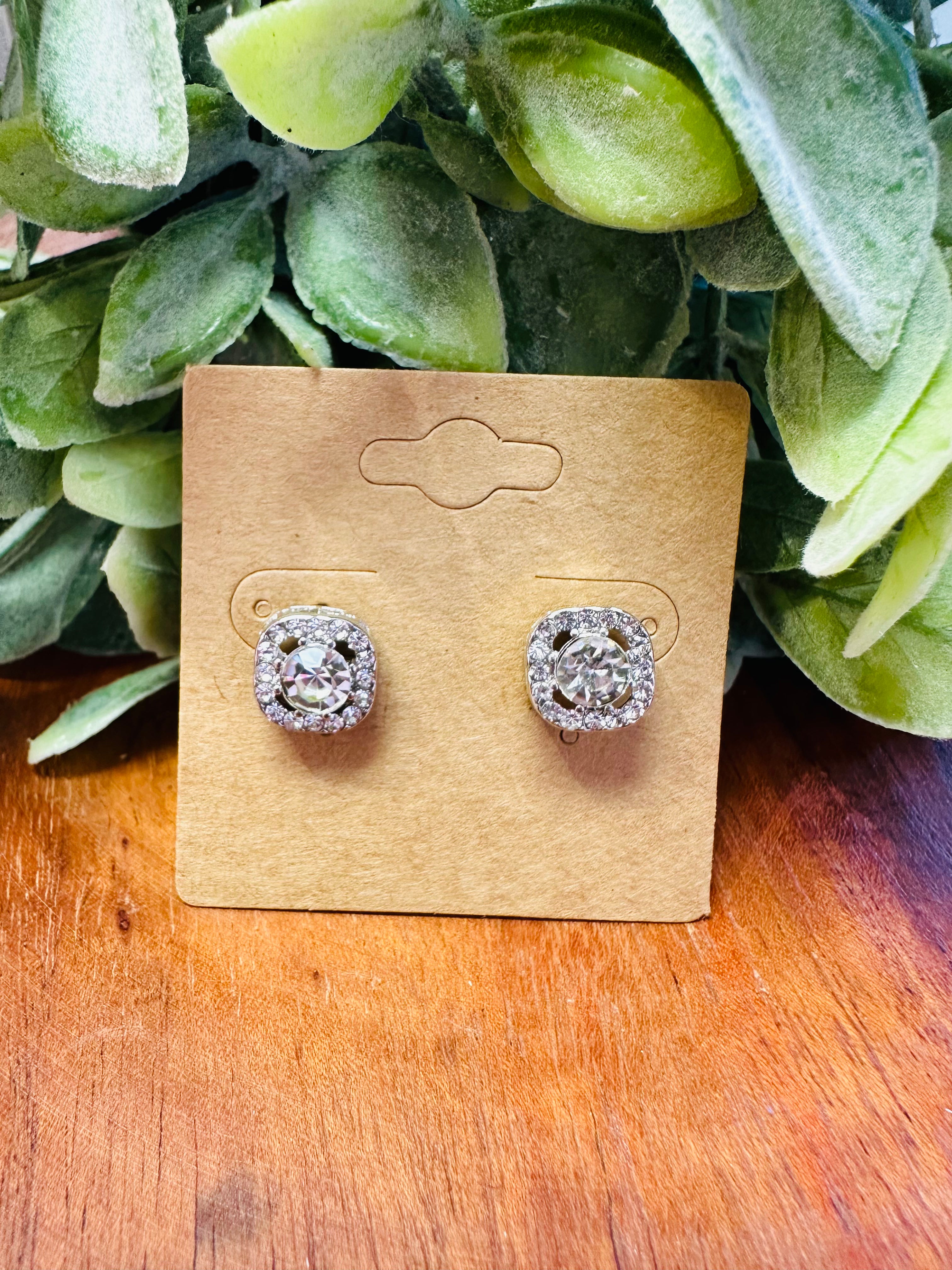 Diamond Square Stud Earrings