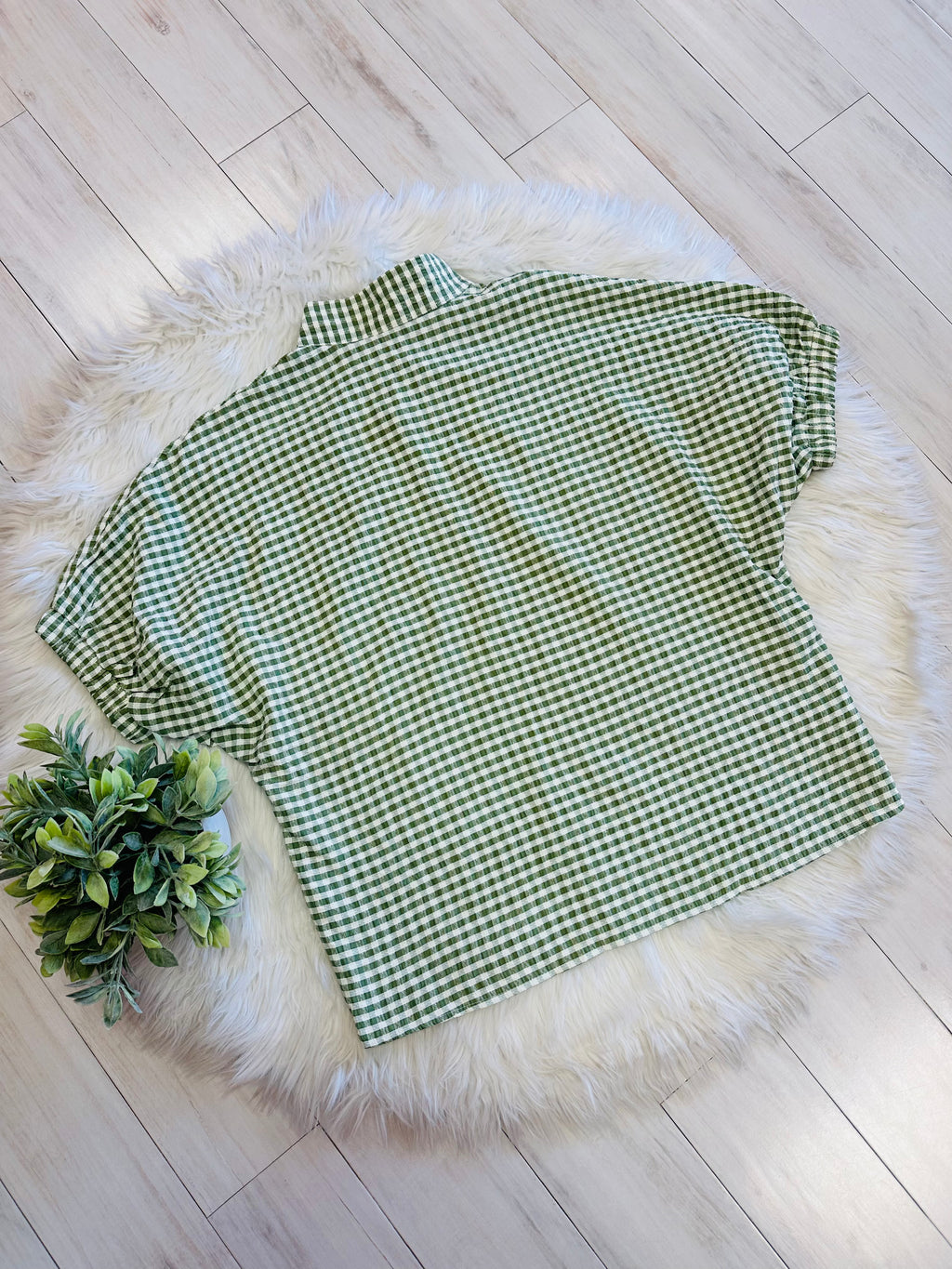 Women’s Evermmee Cream and Green Gingham Top