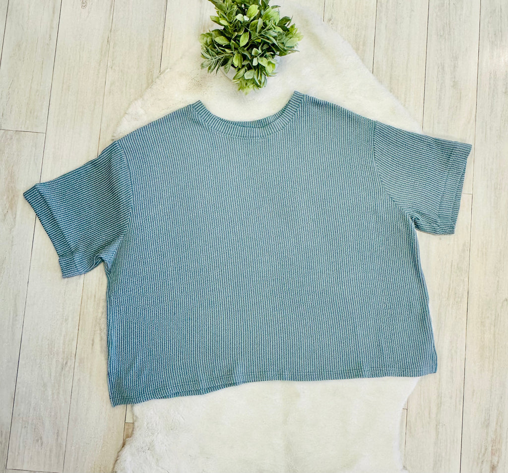 Women’s Zenana Blue Grey Ribbed Set