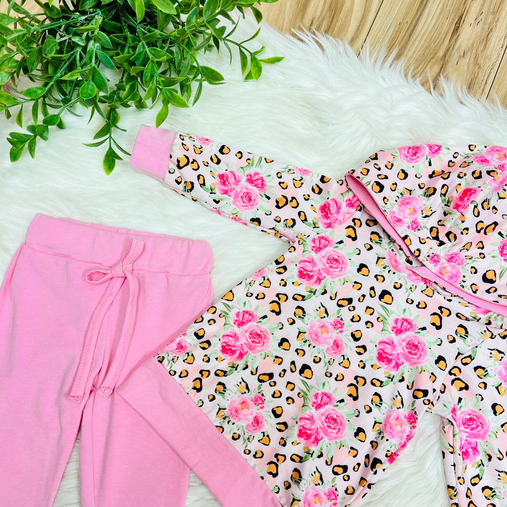 Girls Pink Floral and Cheetah Print Set