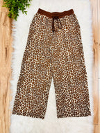 Women’s Anniewear Leopard Texture Knit Top and Wide Pant Set- Loose Fit