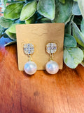 Diamond Drop Pearl Earrings
