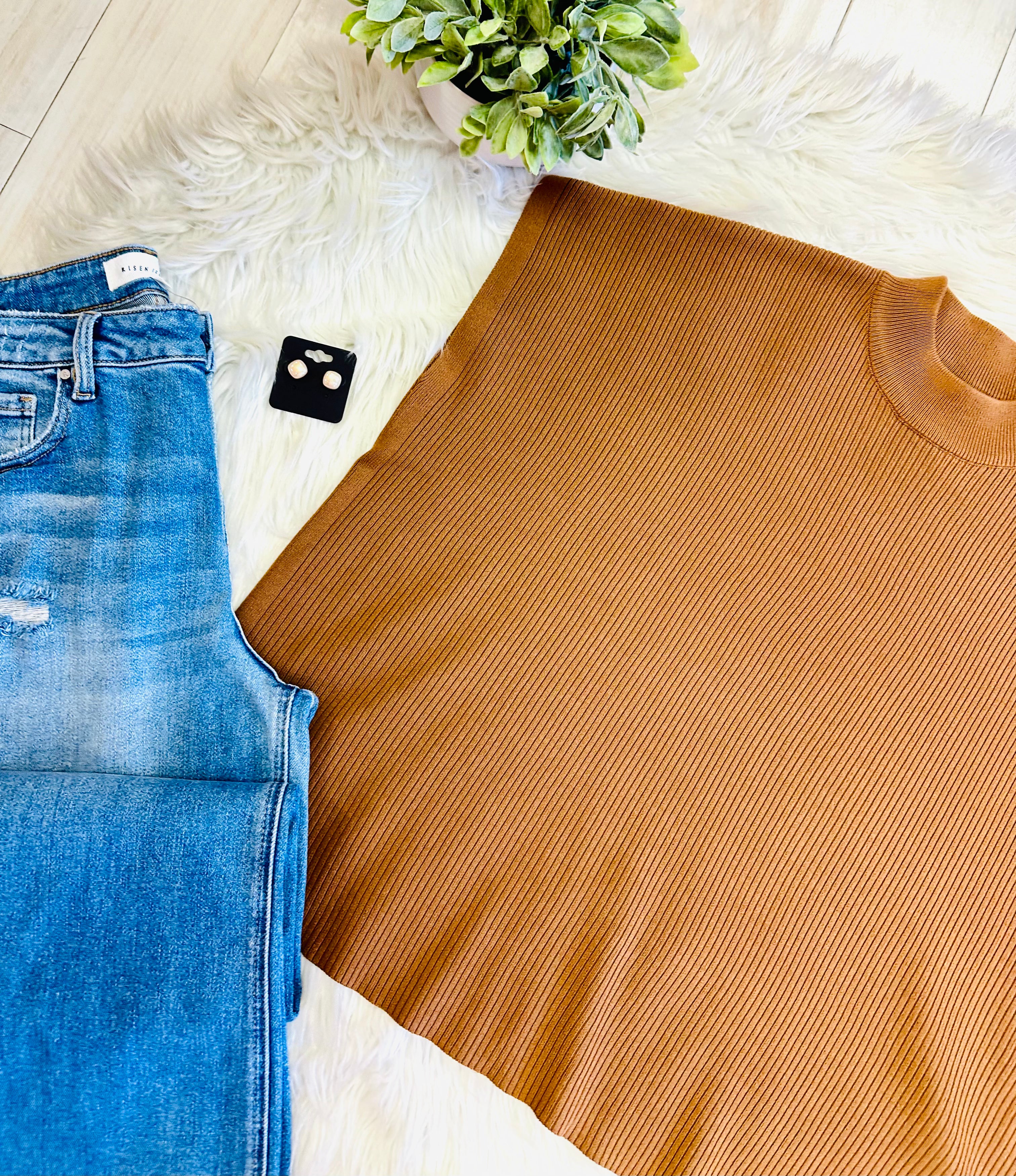 Women’s Deep Camel Mock Neck Top oversized