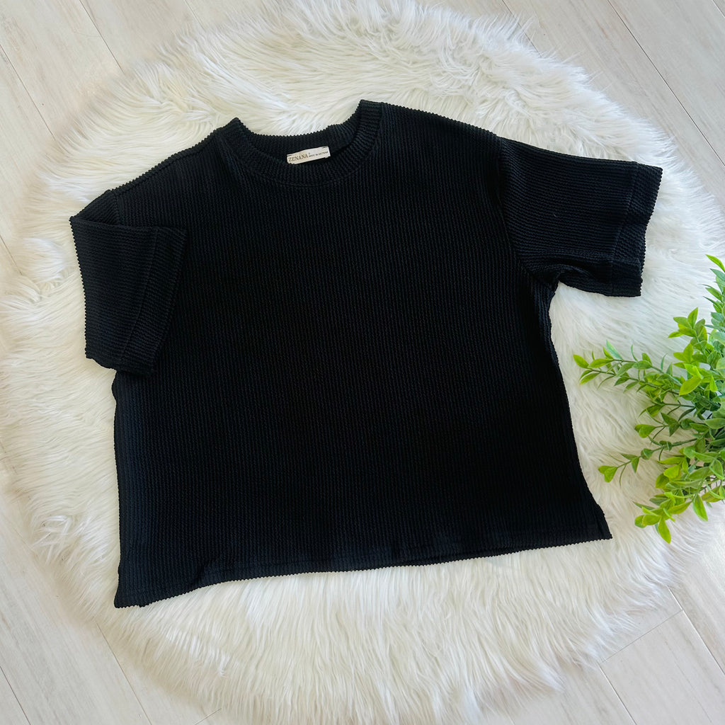 Women’s Black Ribbed Top and Drawstring Pant Set