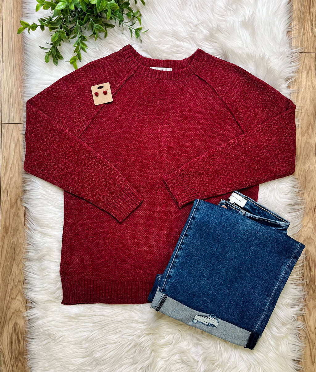 Women’s Zenana Burgundy Exposed Seam Sweater Top- True to size