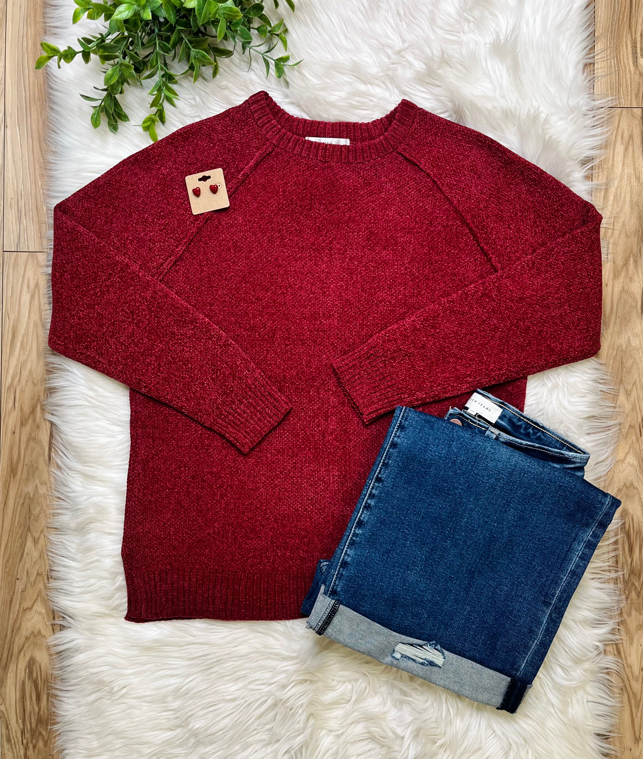 Women’s Zenana Burgundy Exposed Seam Sweater Top- True to size