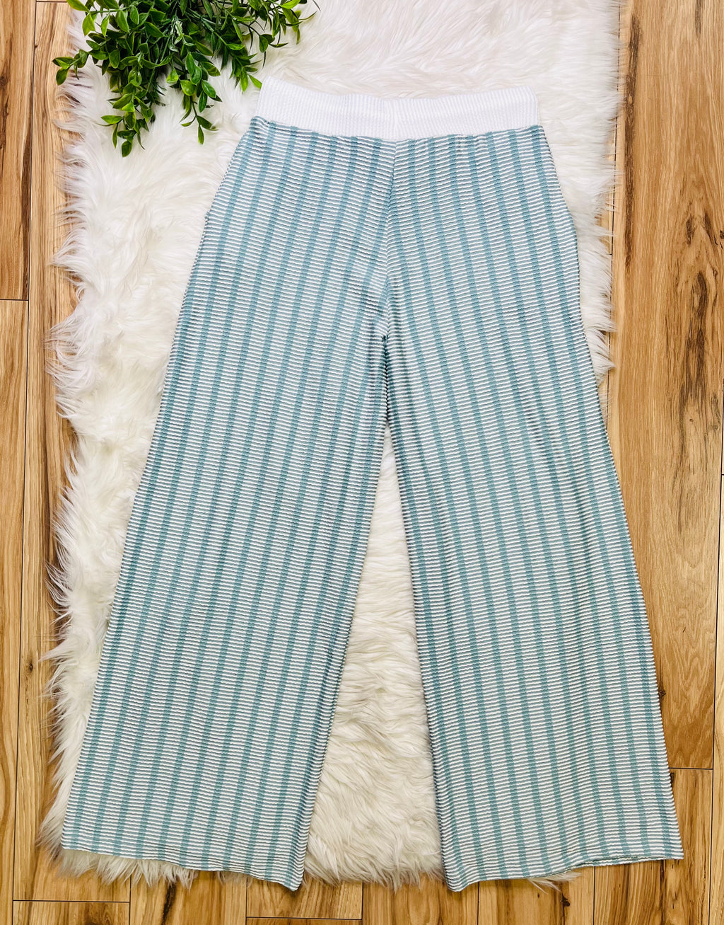Women’s Zenana Ash Jade Striped Ribbed Pant Set