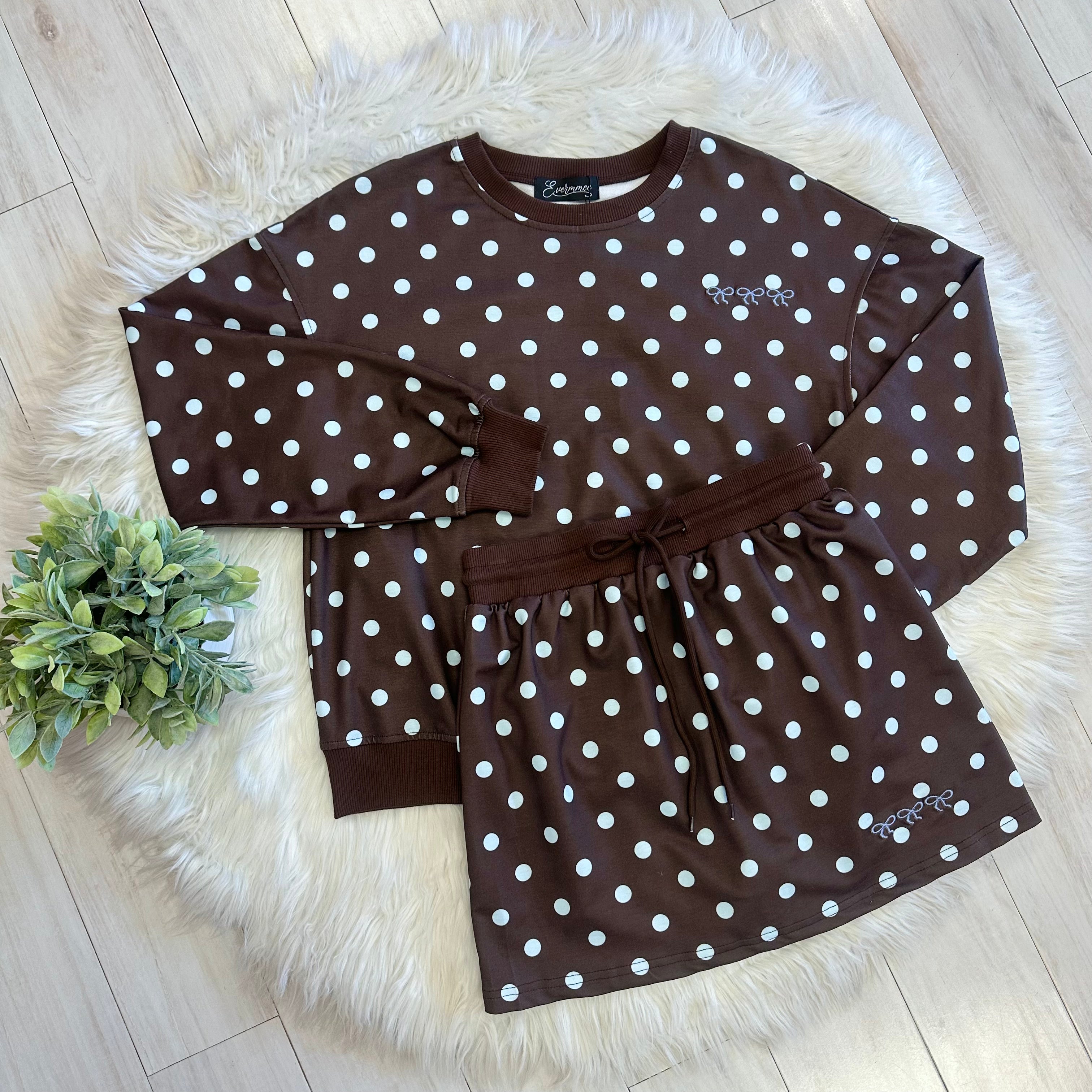 Women’s Evermmee Brown Skort Set with Polka Dots