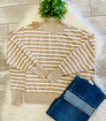 Women’s Taupe/Cream Striped Mock Neck Long Sleeve - Oversized Fit