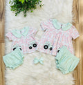 Girl’s Pink and Sage Floral Print Tractor Bloomer