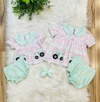 Girl’s Pink and Sage Floral Print Tractor Bloomer