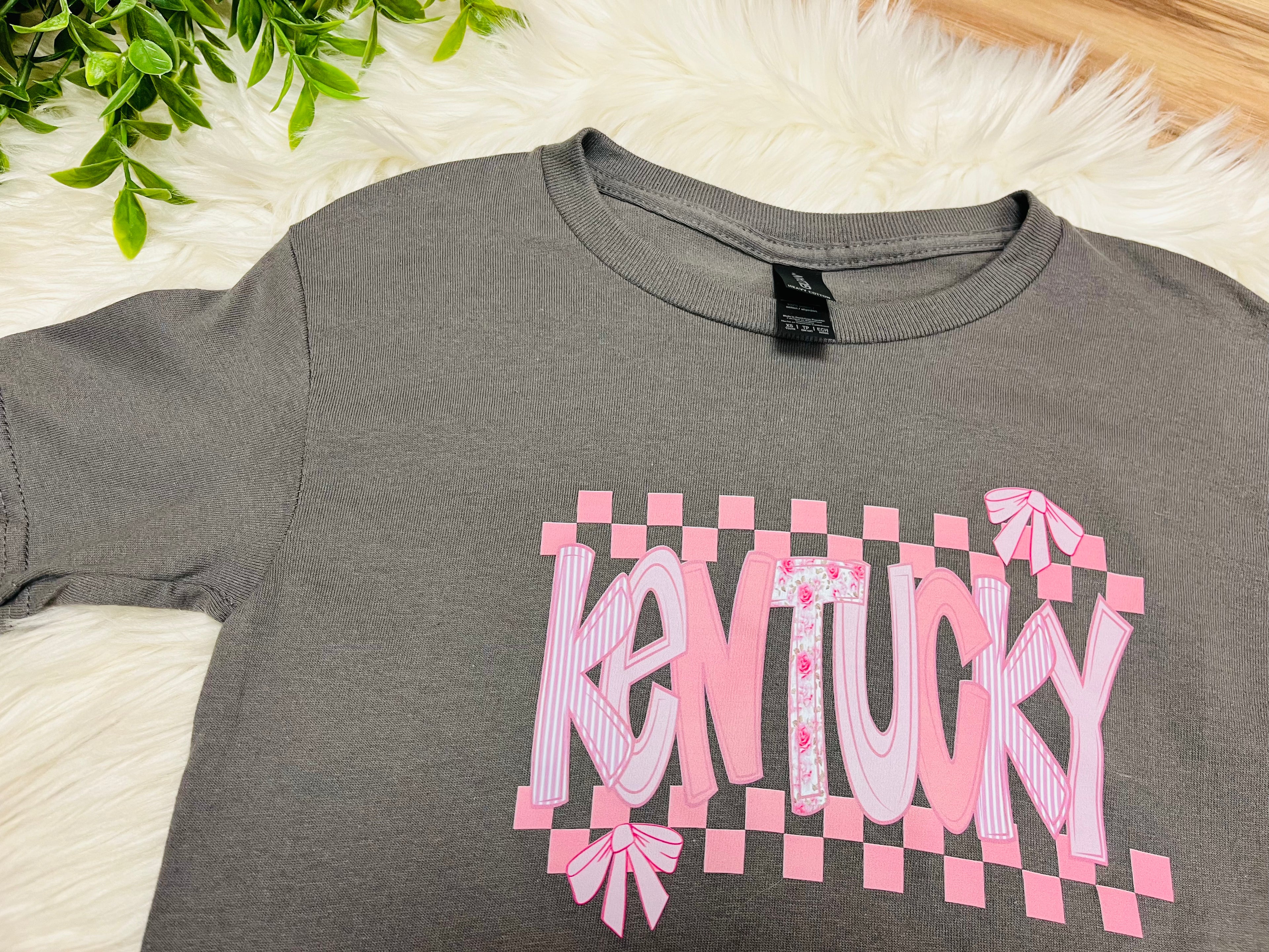 Girls Charcoal Grey Kentucky Mixed Pink Print Tee
