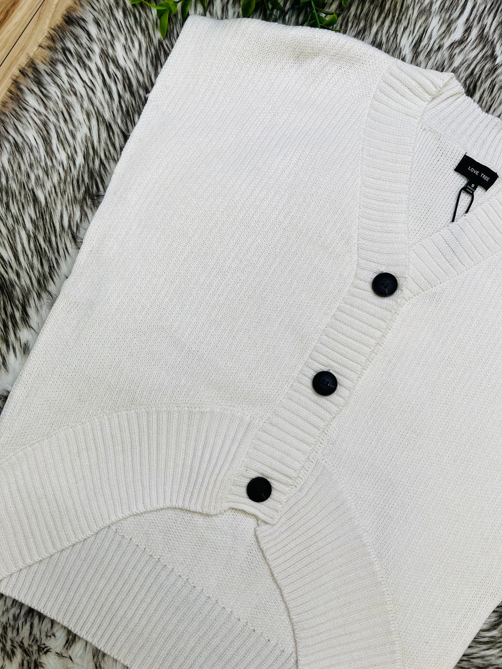 Women’s Love Tree Ivory Button Up Sweater Vest Top