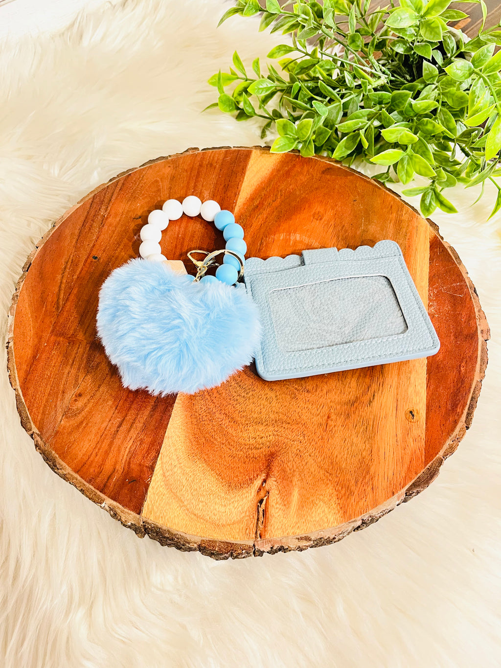 Blue Heart Wristlet ID Badge Pouch with Scalloped Detail