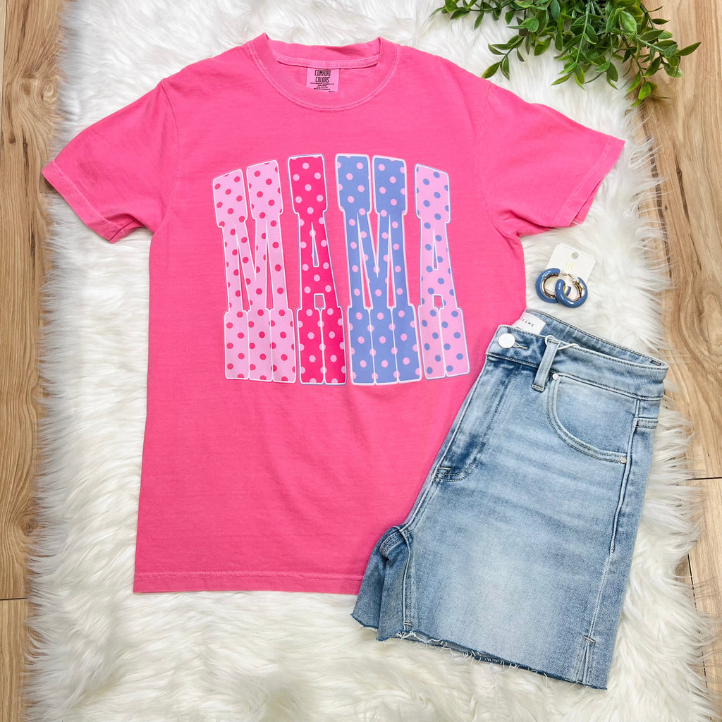 Women’s Pink Polka Dot MAMA Graphic Tee