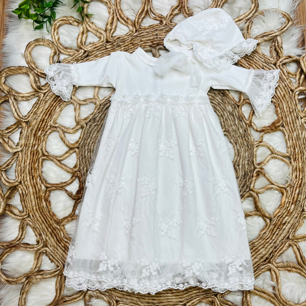 Girls Haute Baby White Anna Corine Gown, Bonnet, Blanket Set