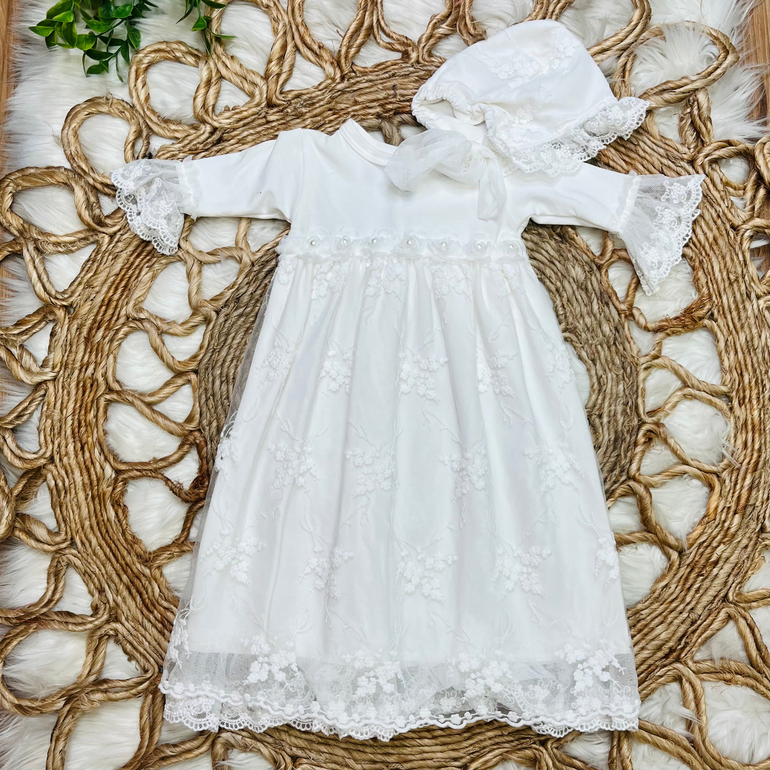 Girls Haute Baby White Anna Corine Gown, Bonnet, Blanket Set