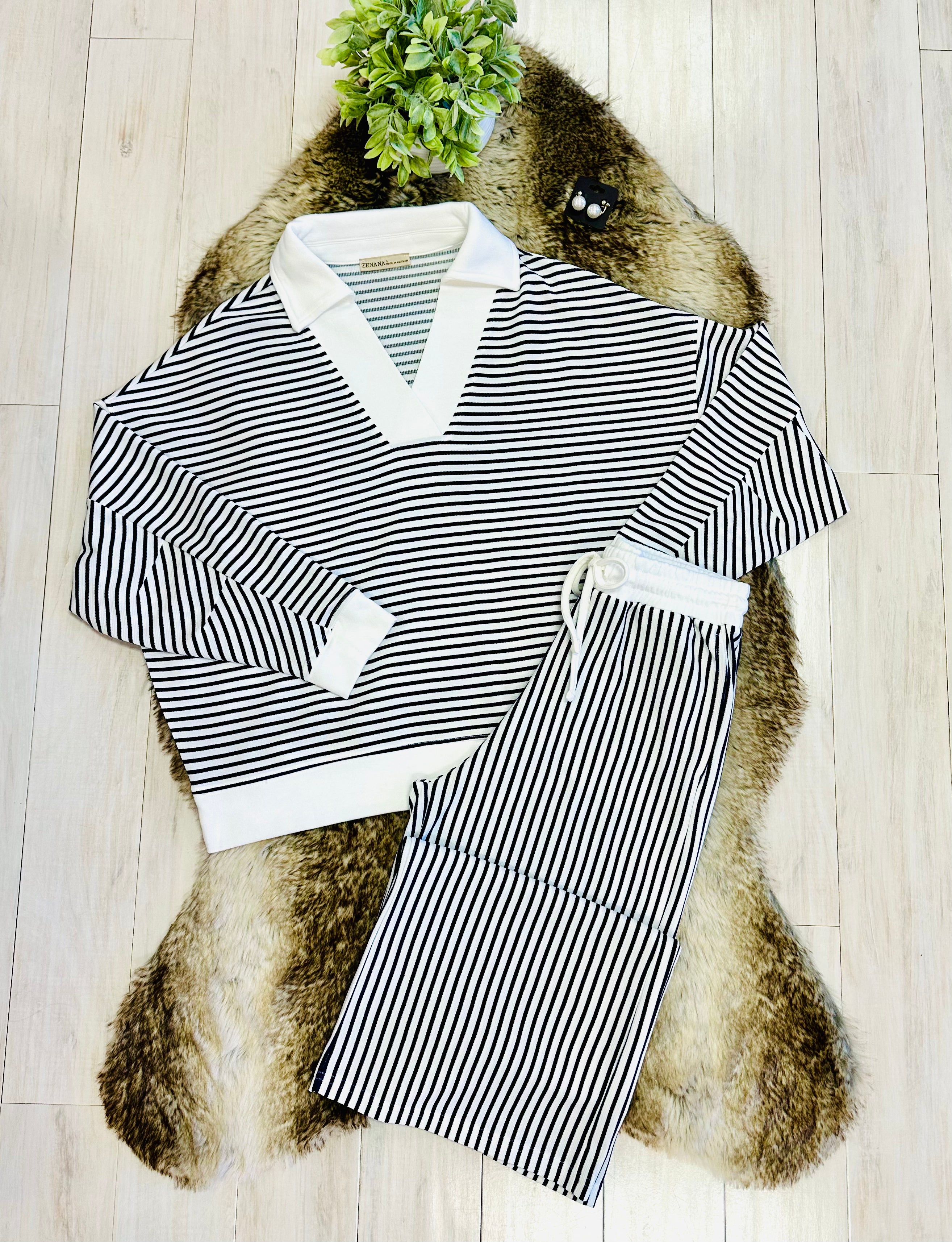 Women’s Zenana White & Black Long Sleeve Set