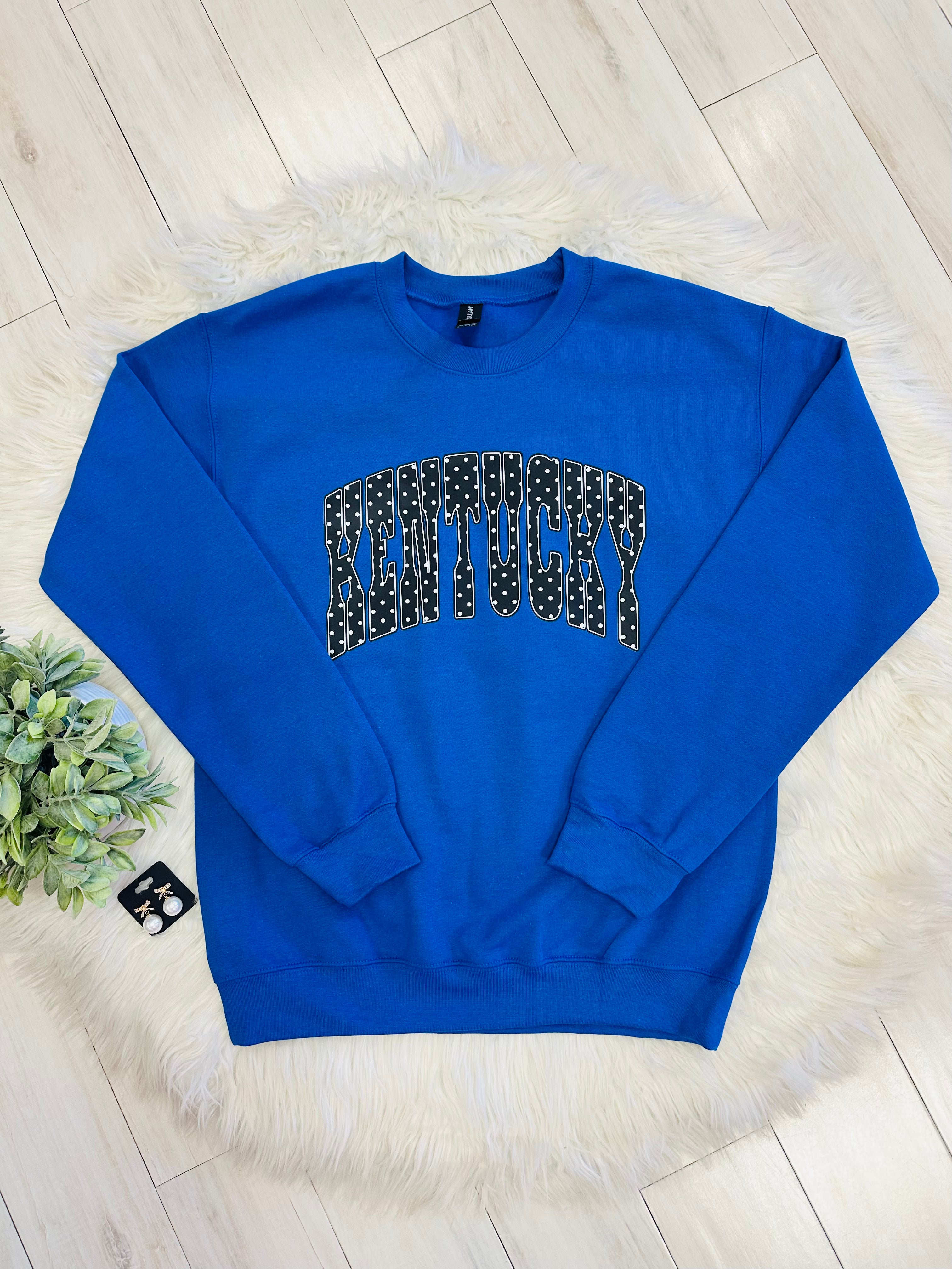 Women’s Blue & Black Crewneck Top with Polka Dots