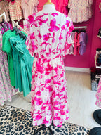 Women’s Curvy Floral Print Pleated V Neck Ruffle Dress