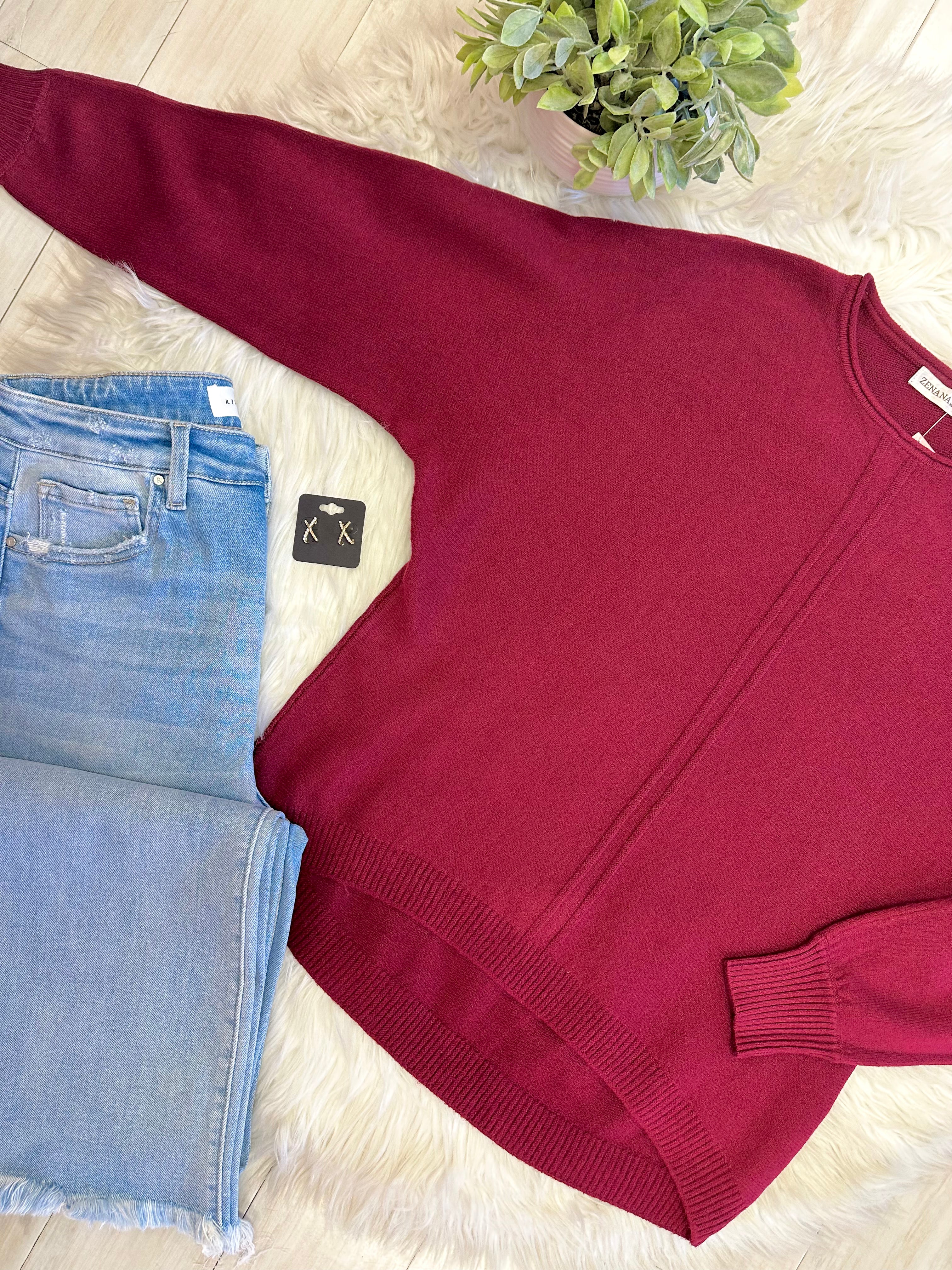 Women’s Maroon Crewneck Knit Sweater