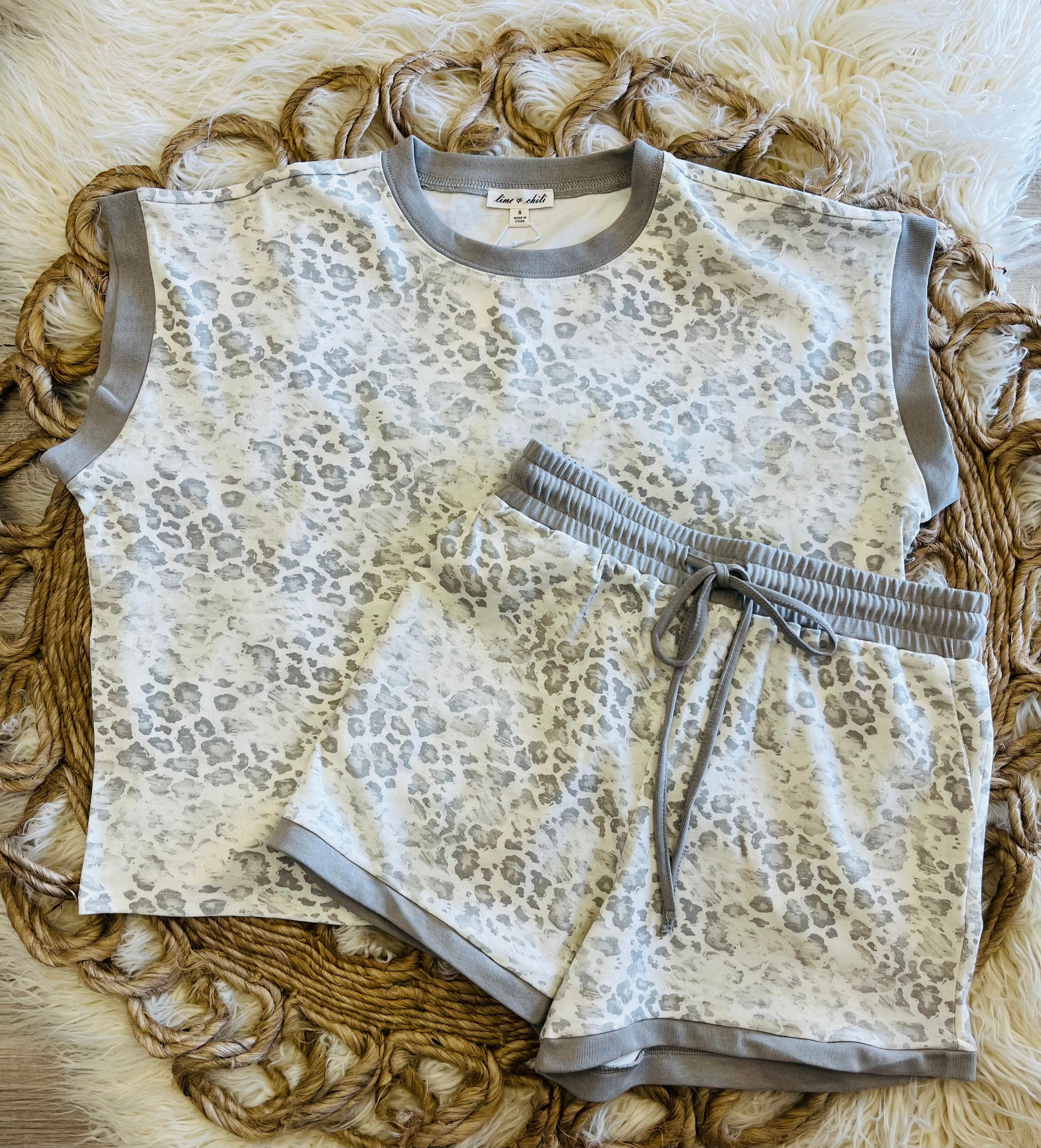 Women’s Grey Leopard Short Set
