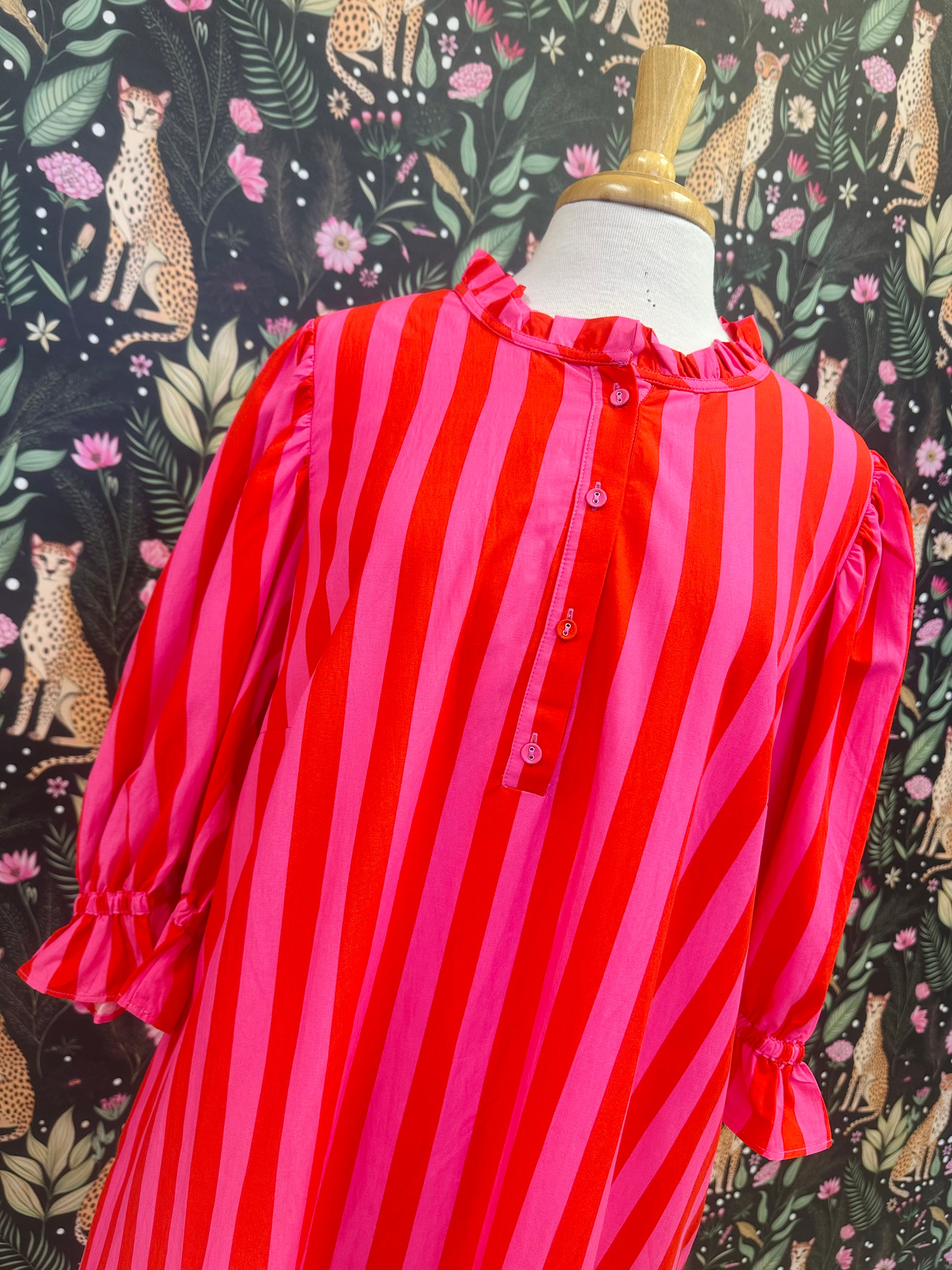Women’s Evermmee Curvy Red and Pink Stripe Dress with Pockets