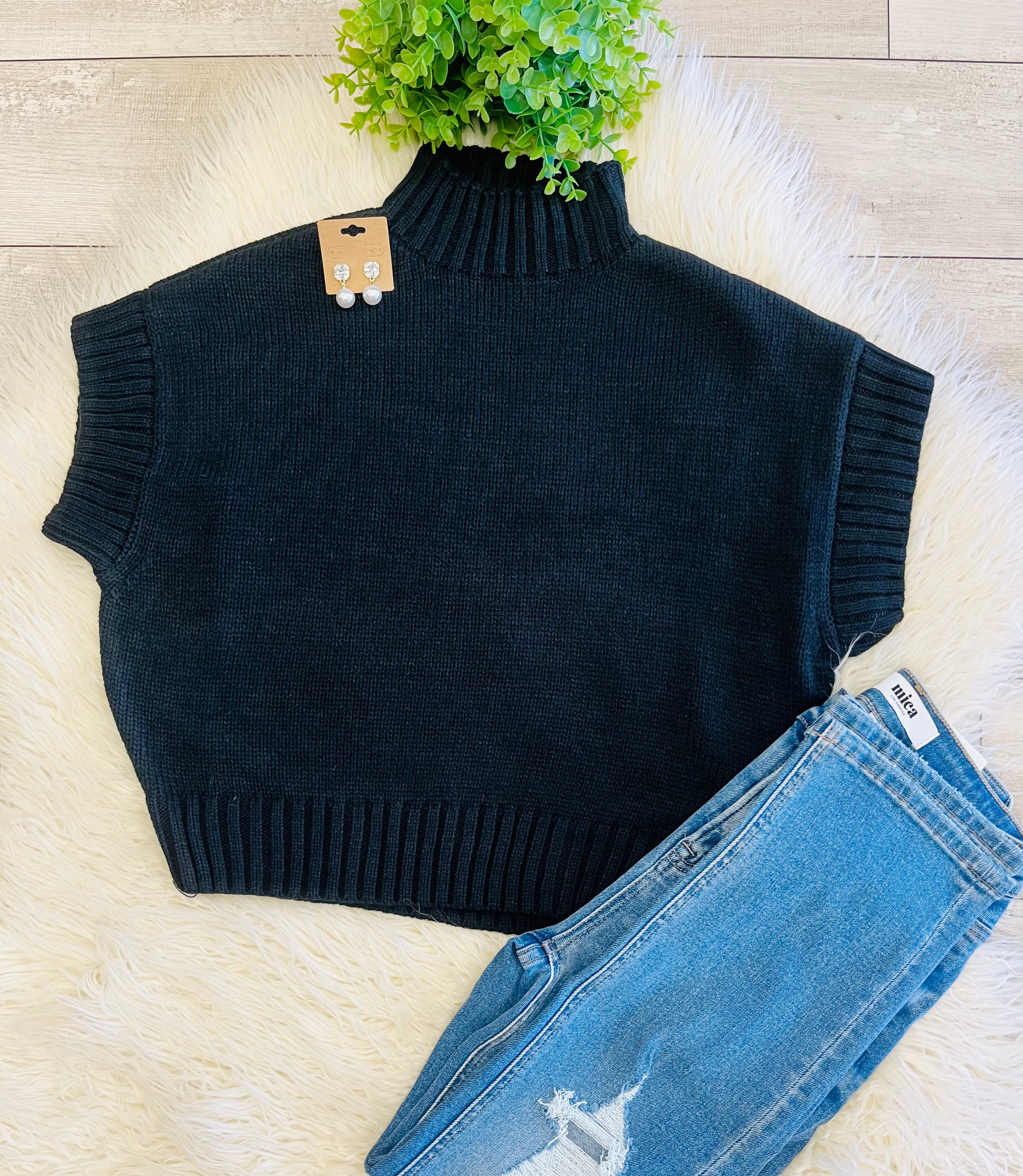 Women’s Black Sleeveless Knit Mock Neck Blouse