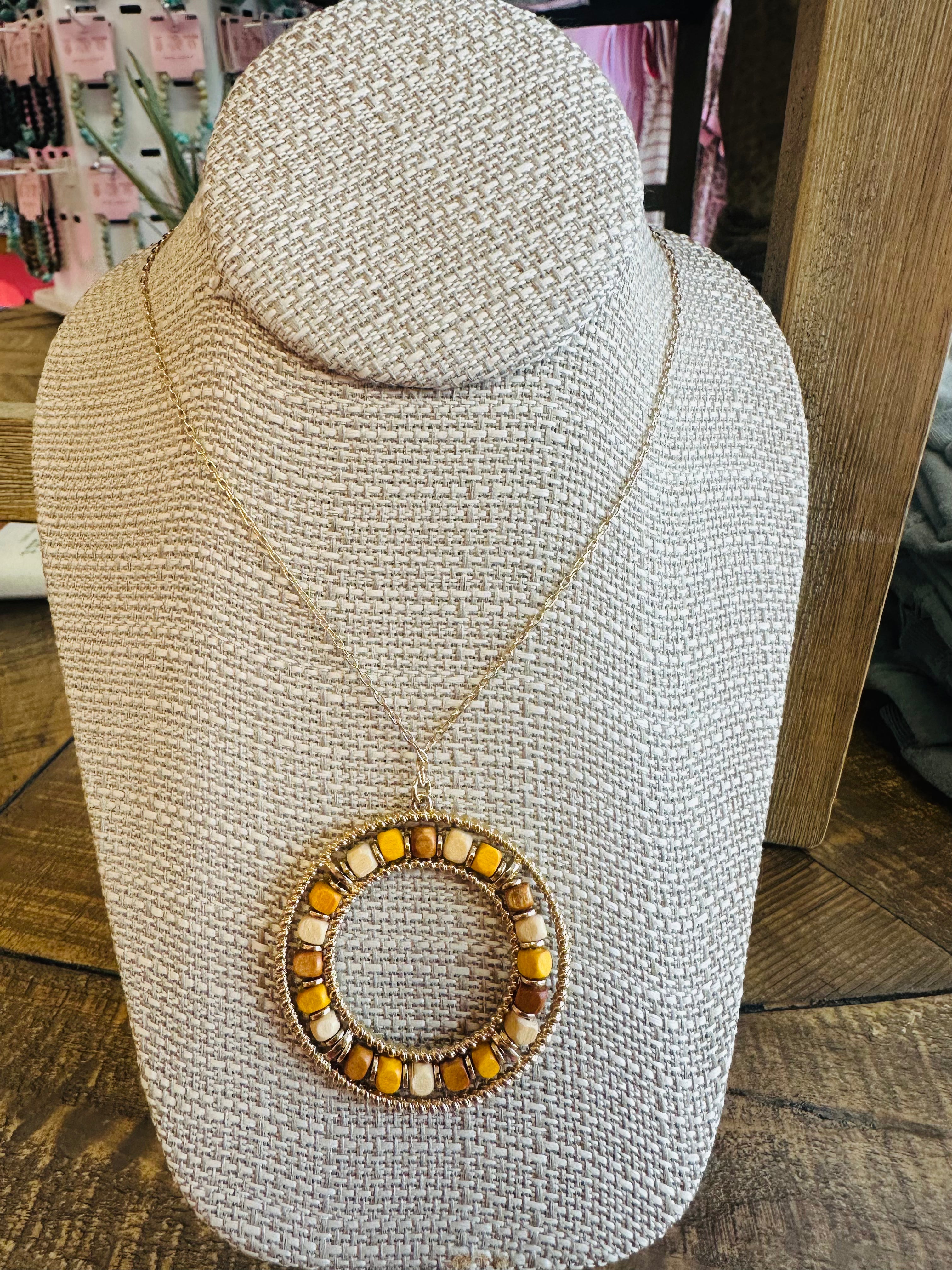 Women’s Gold and Orange Beaded Circled Dangling Necklace
