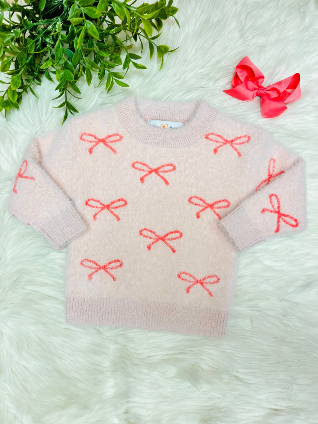Girl’s Pink Sweater Top with Bows