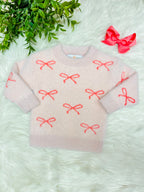 Girl’s Pink Sweater Top with Bows