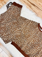 Women’s Anniewear Leopard Texture Knit Top and Wide Pant Set- Loose Fit