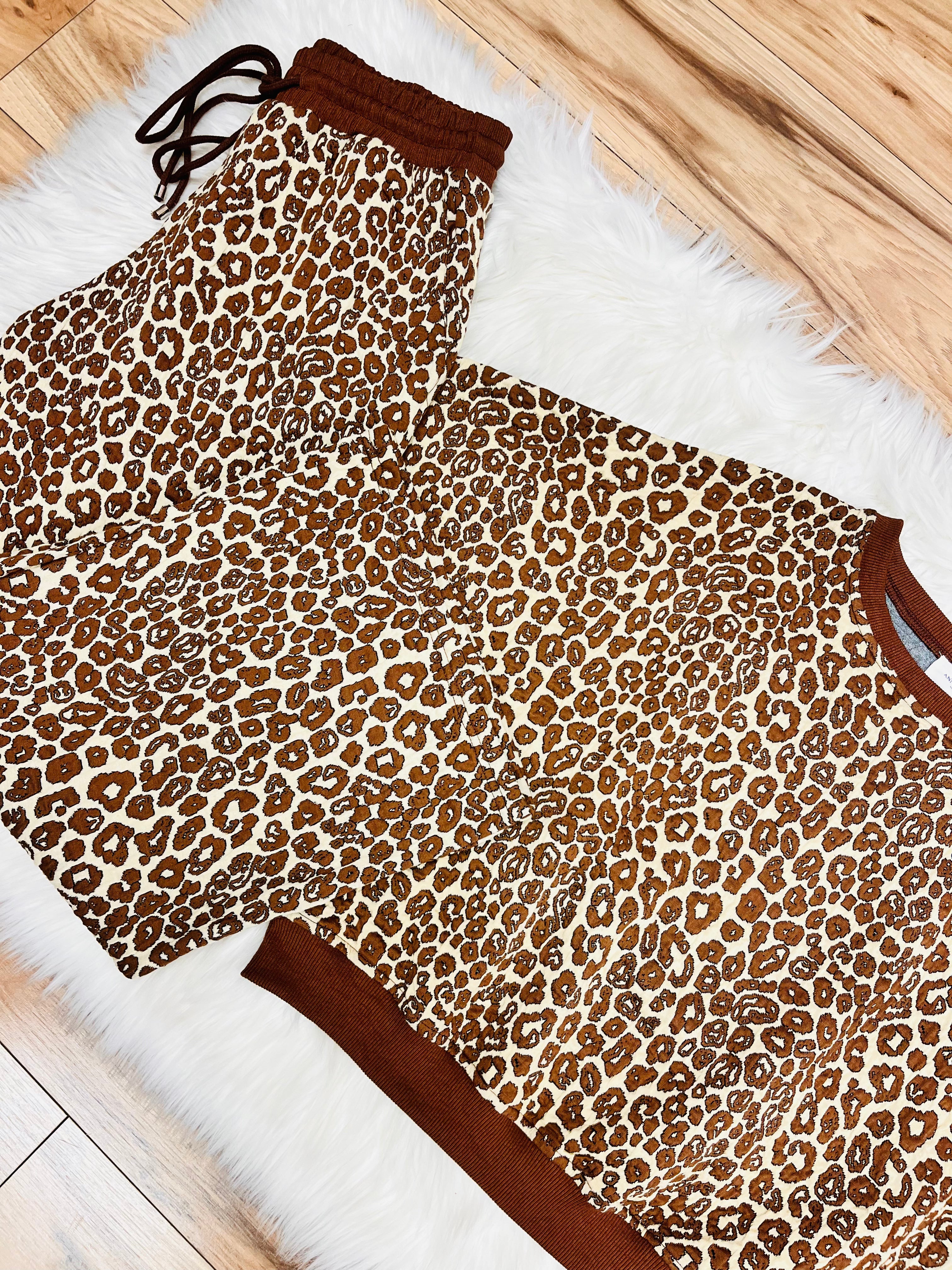 Women’s Anniewear Leopard Texture Knit Top and Wide Pant Set- Loose Fit