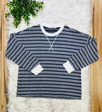 Women’s Zenana Navy Striped Ribbed Pant Set