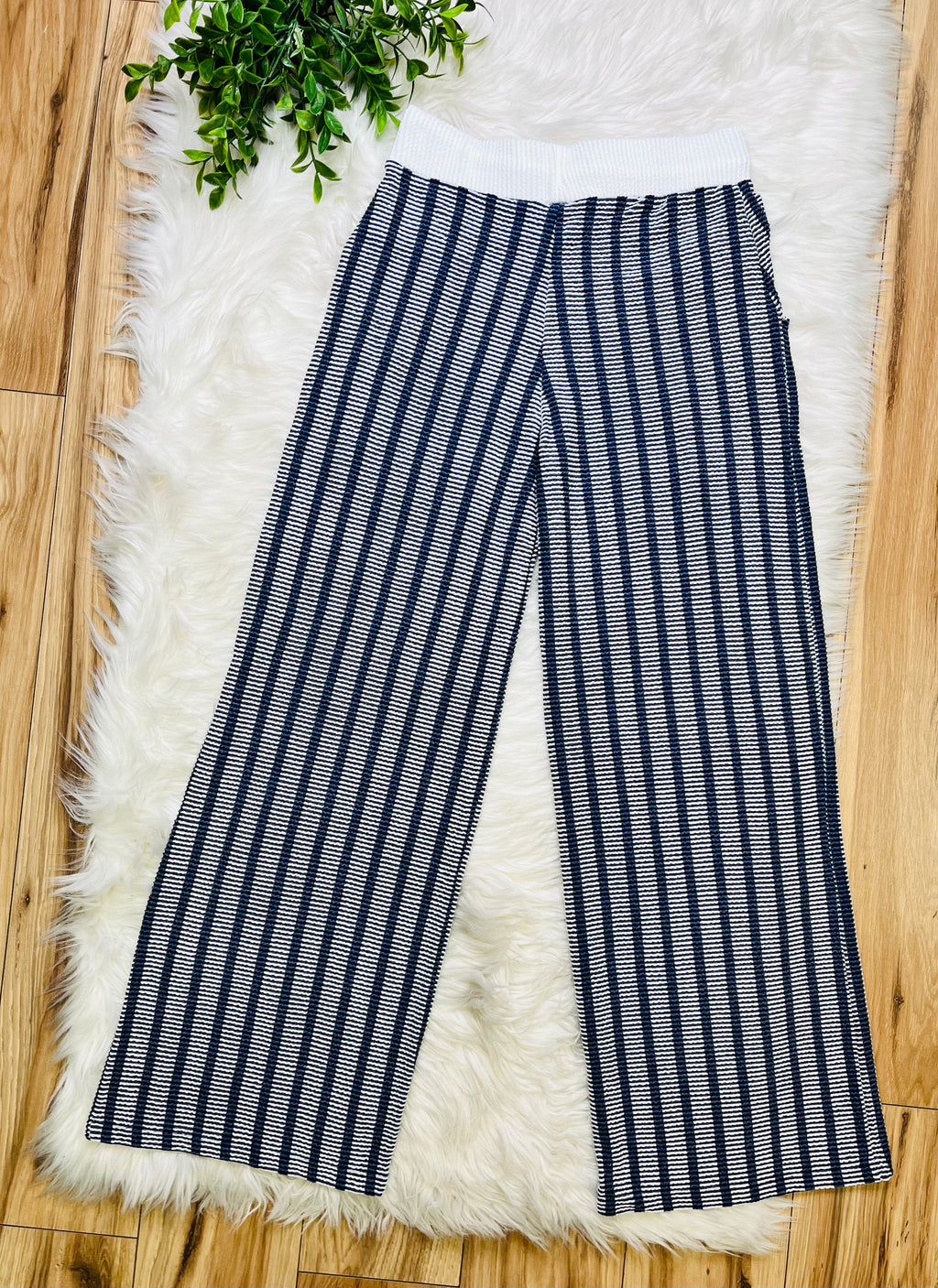 Women’s Zenana Navy Striped Ribbed Pant Set