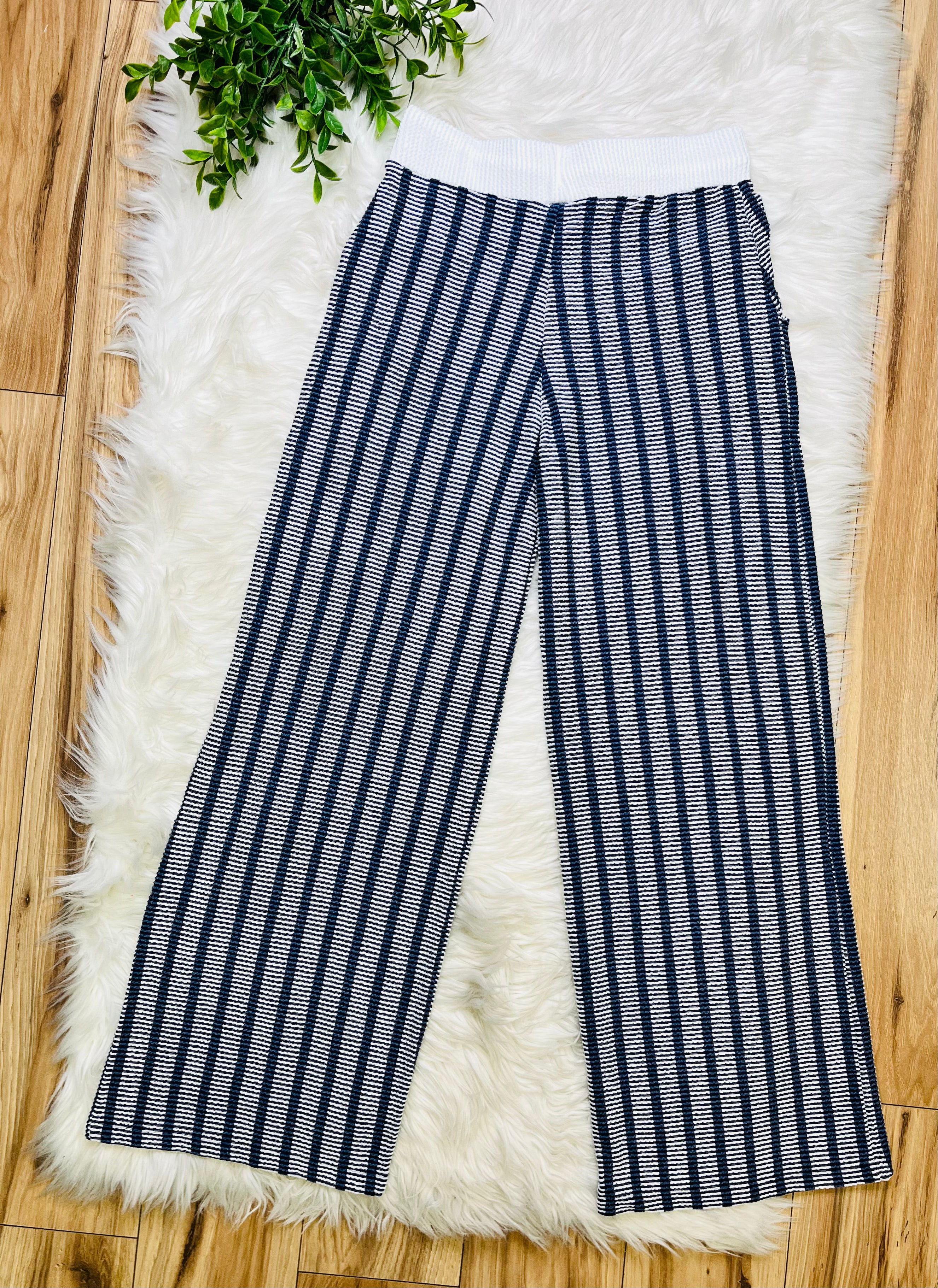 Women’s Zenana Navy Striped Ribbed Pant Set