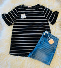 Women’s Black and White Ruffle Sleeve Top