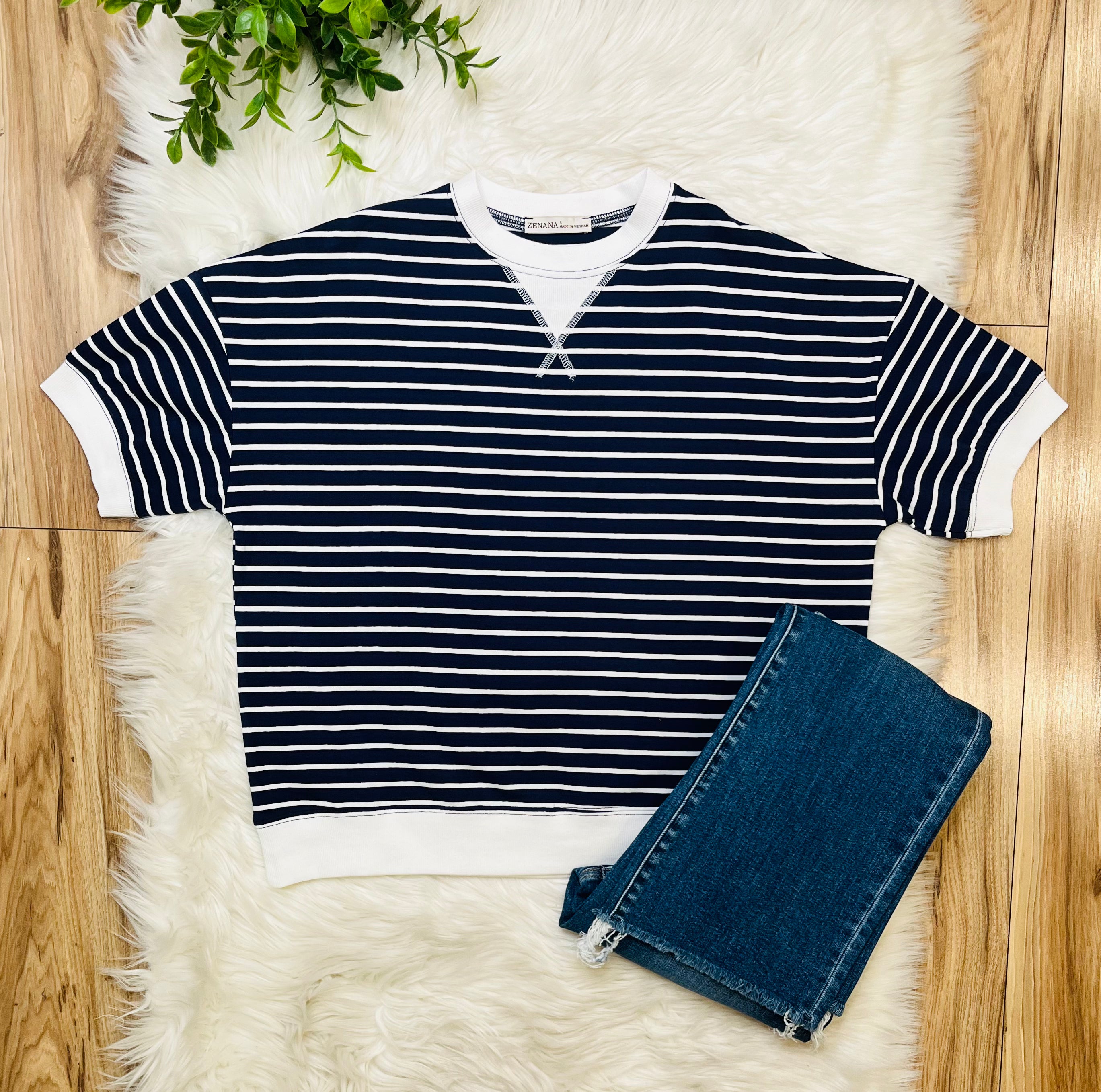 Women’s Zenana Navy Striped Top