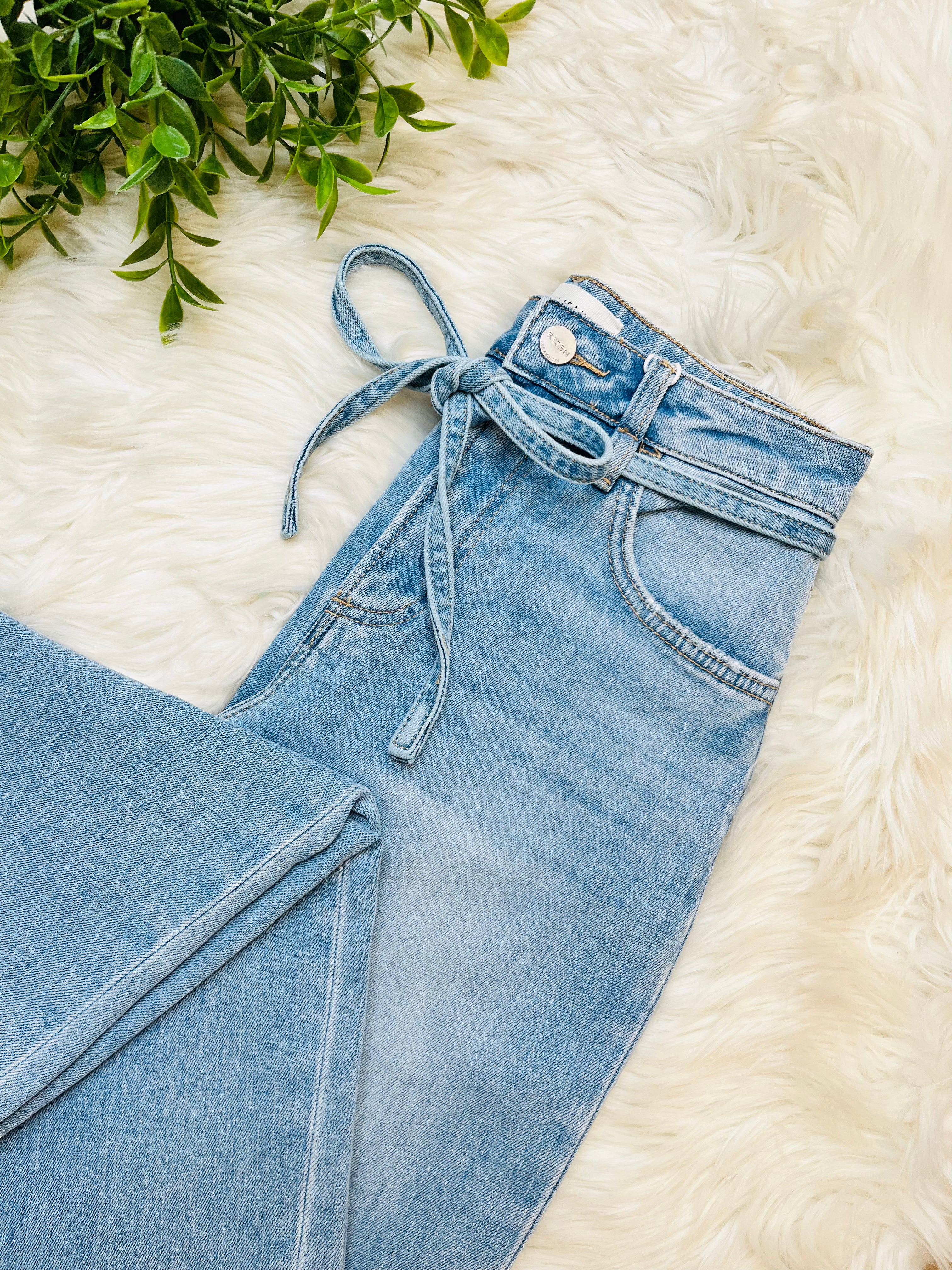 Women’s Risen High Rise Waist String Detail Jeans 1886