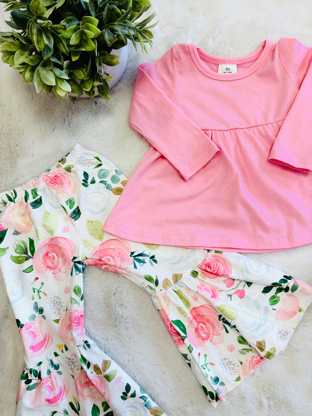 Girls Pink & Green Floral Outfit