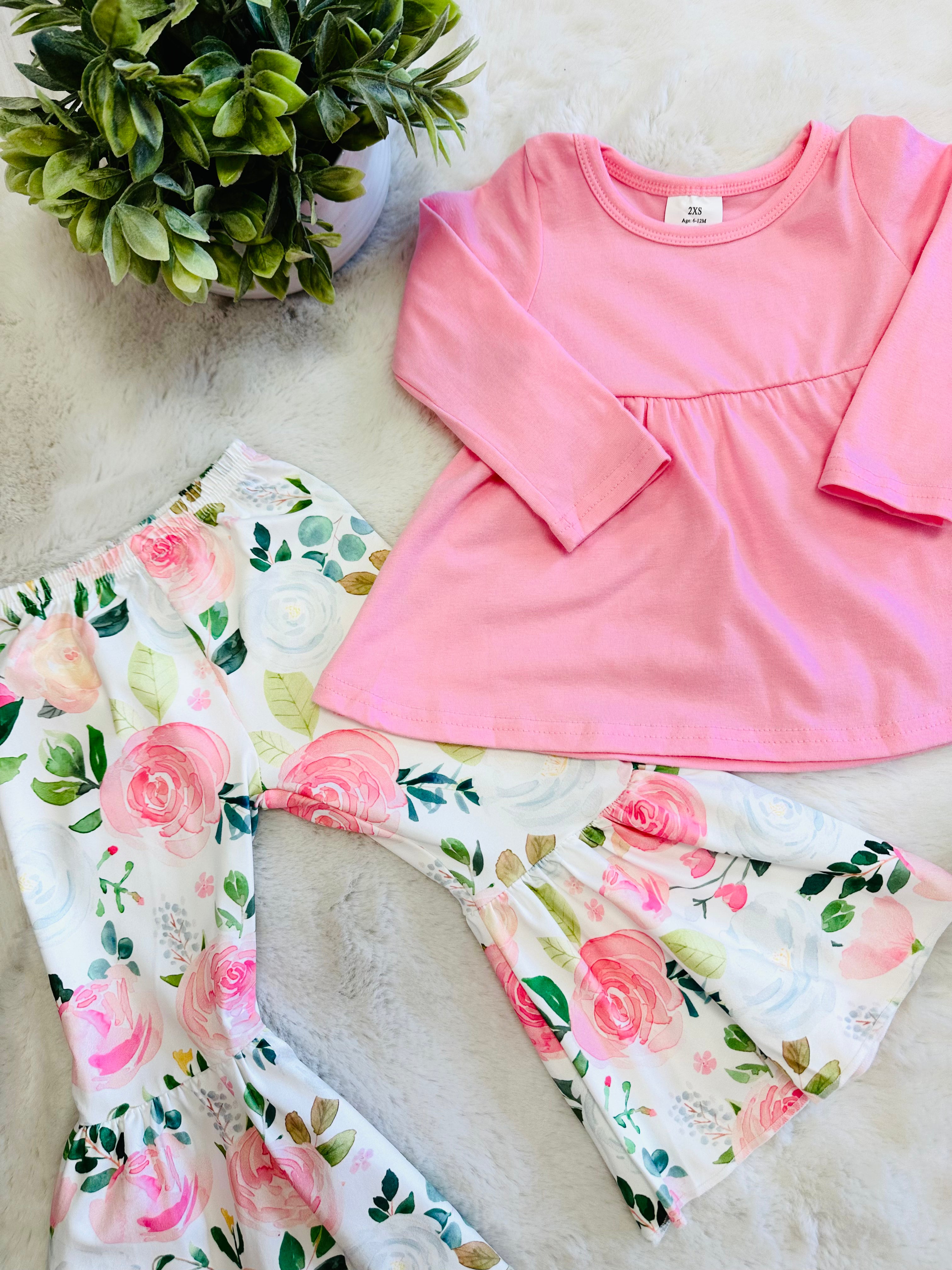 Girls Pink & Green Floral Outfit