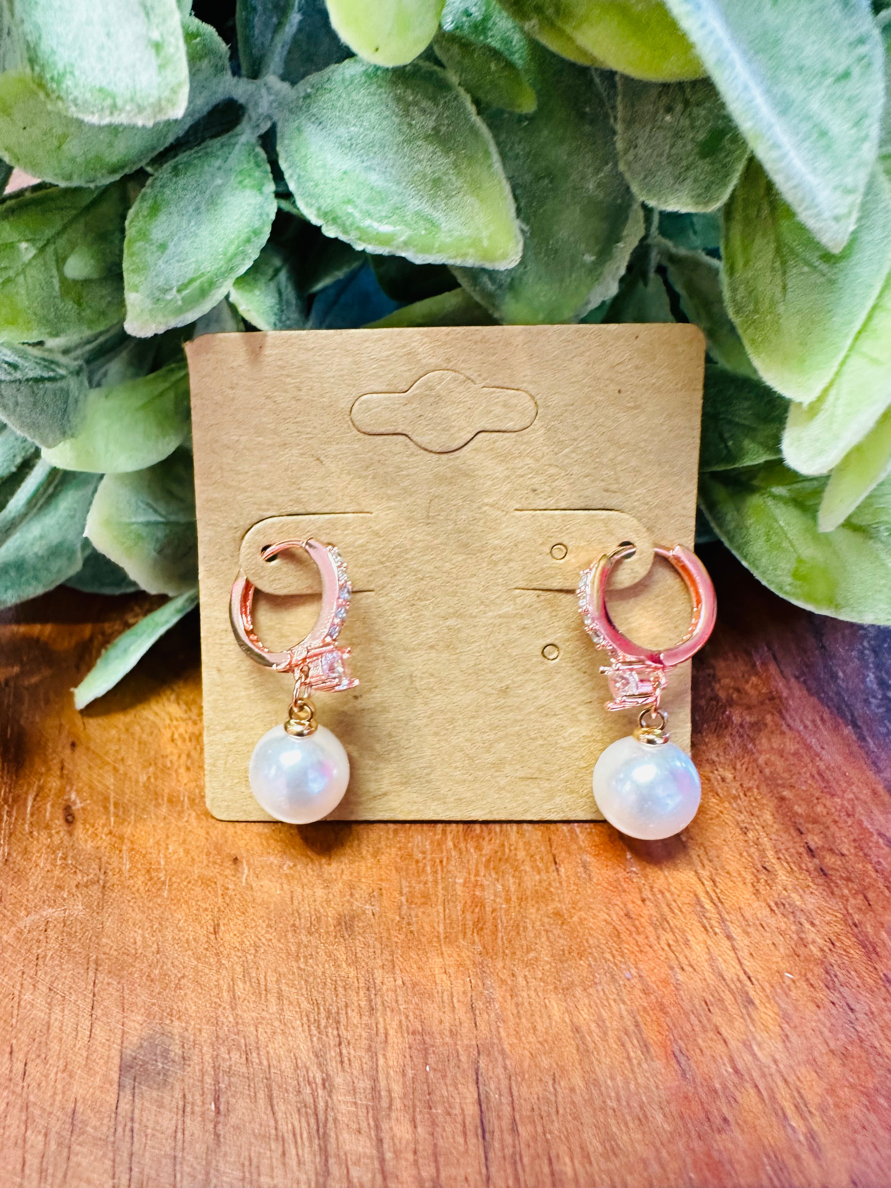 Rose Gold Pearl Drop Hoops