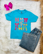 Girl’s Teal with Pink and Yellow Bows Tee