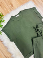 Women’s Zenana Olive Green Ribbed Cuff Sleeve Pant Set