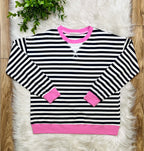 Women’s Navy and Candy Pink Stripe Top- Loose Fit